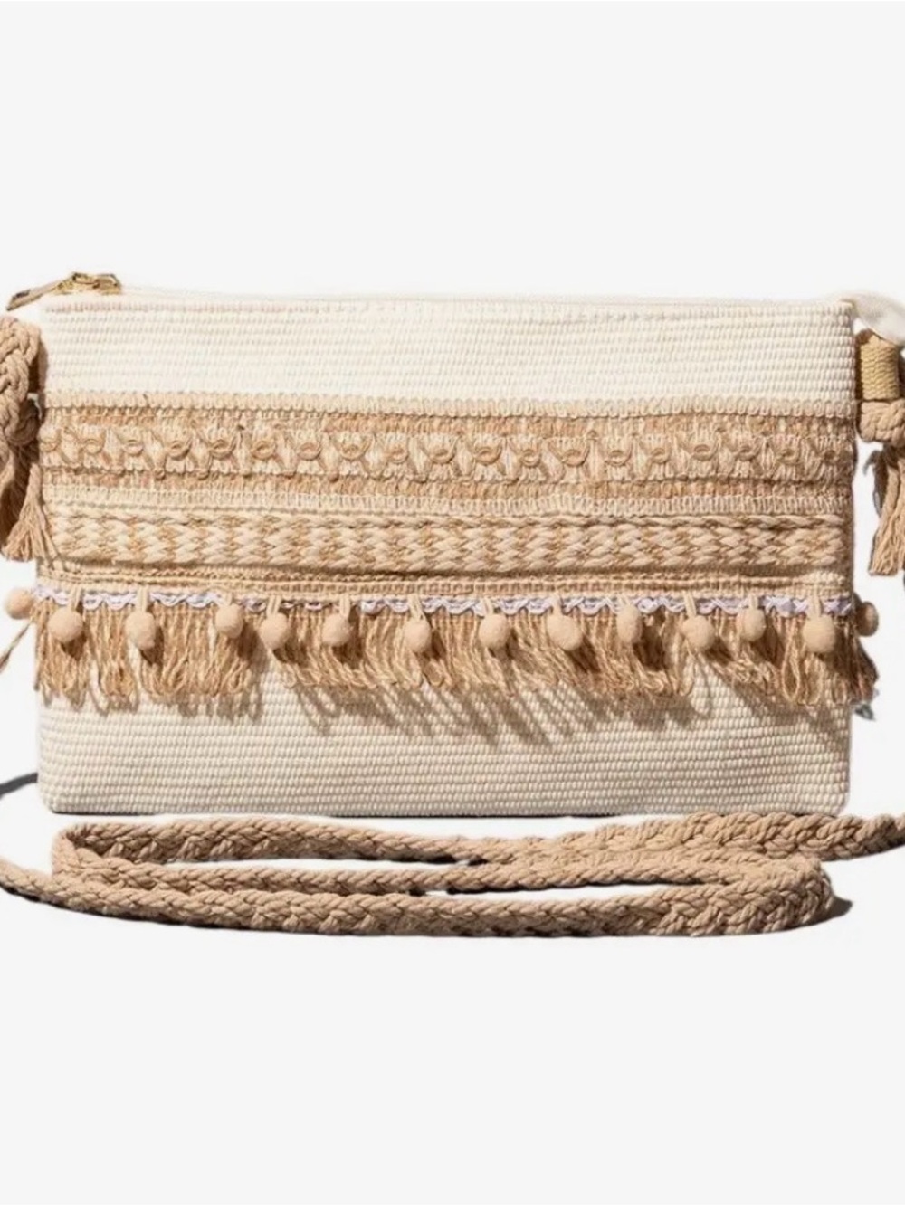 Boho Fringe Crossbody Bag in Natural Beige